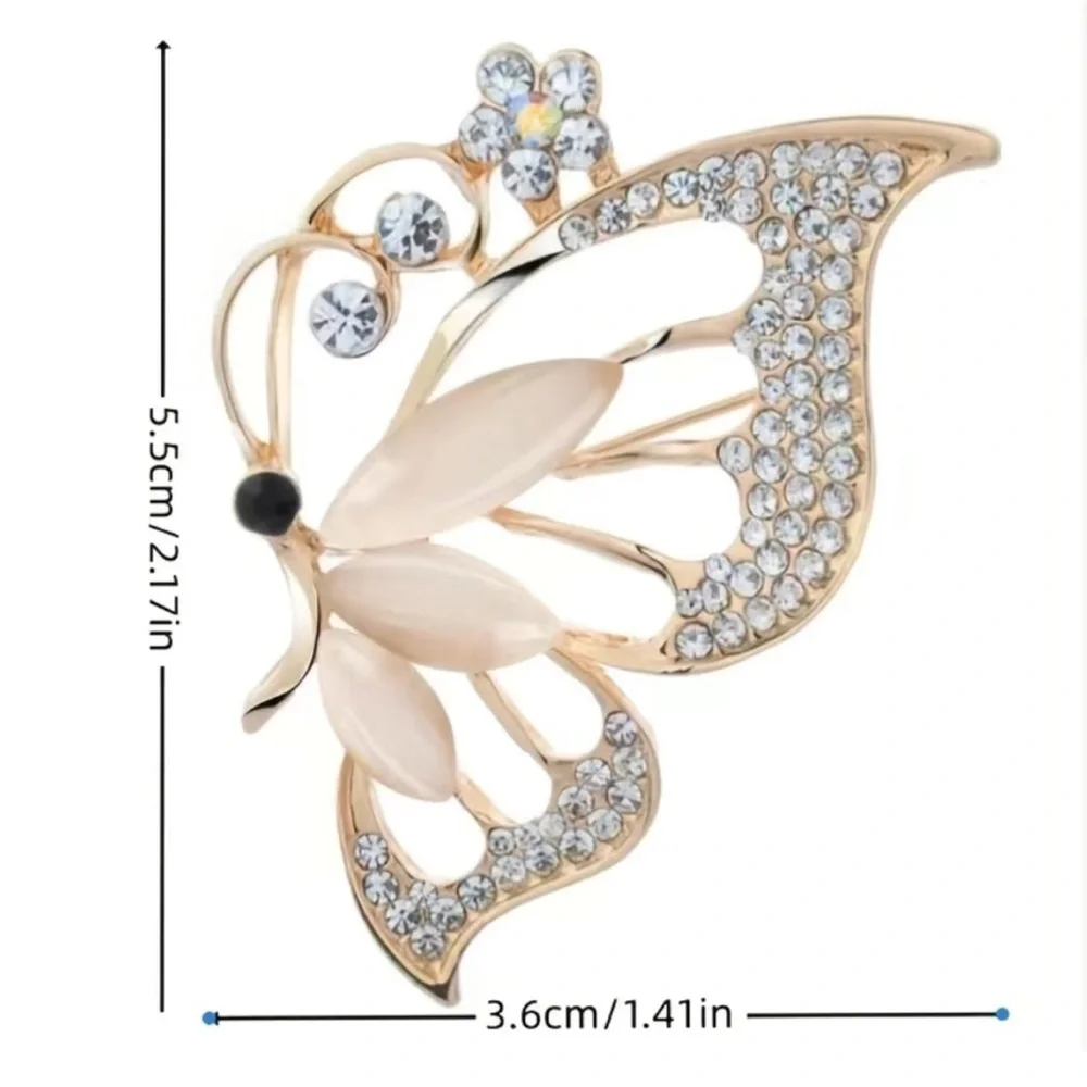 Gold Butterfly Brooch Pin Opal Rhinestone Jewelry New